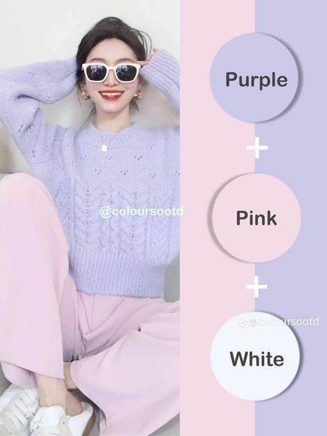 Purple Color Combinations Outfit, Dress Colour Combination Ideas, Color Matching Clothes, Pink Color Combination, Combination Dresses, Simple Casual Outfits, Muslimah Outfit, Mix Match Outfits, Colour Combinations Fashion