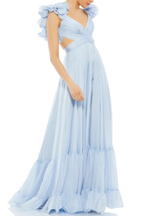 Rosette Chiffon Cutout Empire Waist Gown | Nordstrom Ornate Dress, Parade Dress, Empire Waist Gown, Designer Formal Dresses, Ruffle Prom Dress, Corset Gown, Tulle Gown, Mac Duggal, Chiffon Gown