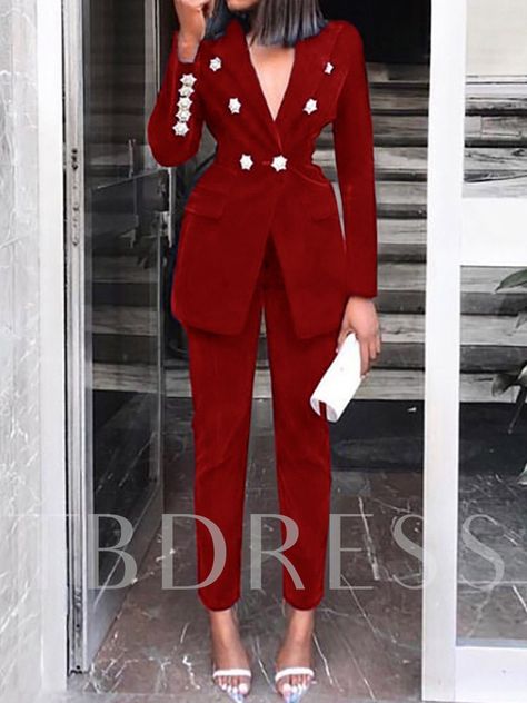 Blazer Fashion Button Full Length Women's Suit Latest Designer Dresses, Black Two Piece, Star Buttons, Two Piece Pants Set, Blazer Set, Turndown Collar, Casual Sets, Blazer Buttons, Casual Streetwear