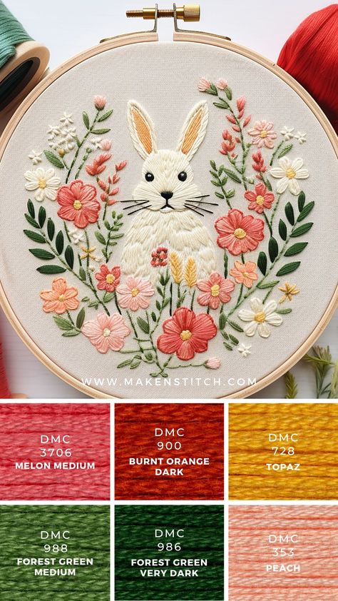 Embroidery Colour Palette, Embroidery Palette, Easter Color Palette, Embroidery Color Palette, Easter Stitch, Stitch Palettes, Spring Colour Palette, Dmc Color Chart, Embroidery Theme