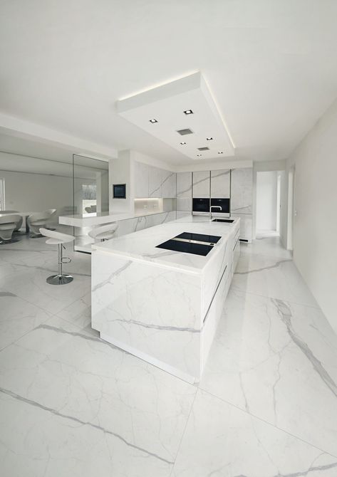 Calacatta Statuario 120"x60" Porcelain Panels White Italian Marble Flooring, White Marble Kitchen, White Marble Floor, Victorian Interior, Stone Floor, Floor Tile Design, Marble Tile Floor, Total White, Marble Flooring