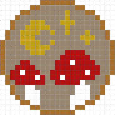 Crochet Grid Patterns Mushroom, Pixel Art Pattern Mushroom, Mushroom Crochet Grid, Minecraft Mushroom Pixel Art, Mushroom Pony Bead Pattern, Mushroom Pixel Art Grid, Pixel Art Cottagecore, Cottagecore Pixel Art, Autumn Pixel Art