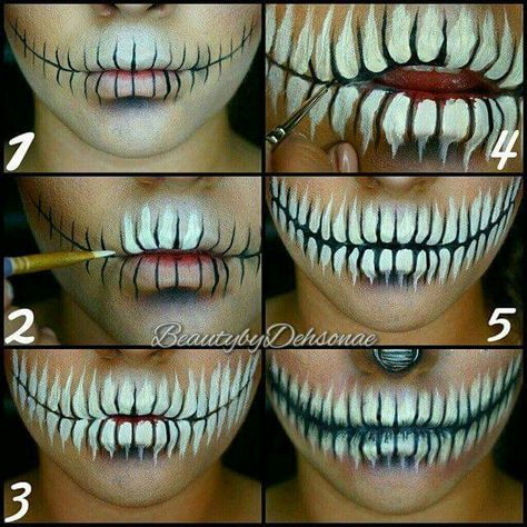 Teeth makeup Halloween Makeup Face Paint, Scary Face Paint Horror Makeup Easy, Airbrush Halloween Makeup, Horror Smink, Halloween Face Paint Scary, Nem Halloween Makeup, Fun Halloween Makeup, Mouth Makeup, Skull Teeth