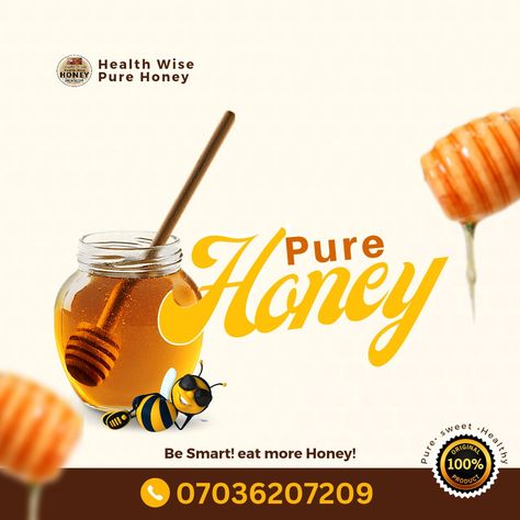 Honey Flyers , Honey Flyer Design, Flyer Ideas, Pure Honey, Gala Dinner, Design Assets, Graphics Design, Flyer Design, Honey, Social Media