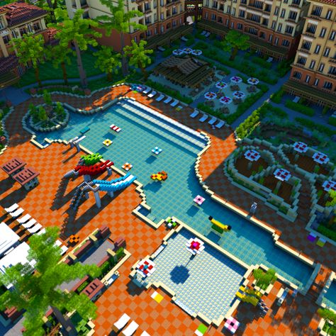 Club In Minecraft, Boardwalk Minecraft, Minecraft Building Ideas Mansions, Minecraft Buildings Cities, Minecraft Resort Ideas, Minecraft Water Park, Minecraft City Center, Minecraft Waterpark, Minecraft Building Ideas Cities