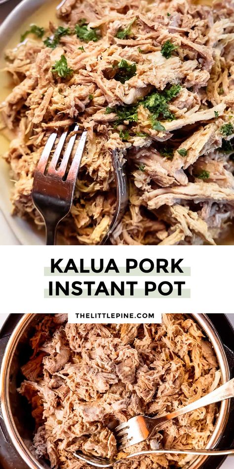 *NEW* Savory, succulent, and a little smoky, this kalua pork instant pot is the dish you didn’t know your party was missing! #kaluaporkinstantpot #lowcarbkaluainstantpot Kalua Pork Instant Pot, Hawaiian Pork Roast, Instant Pot Kalua Pork, Pork Instant Pot, Kahlua Pork, Hawaiian Pork, Smoked Pork Shoulder, Kalua Pork, Instant Pot Pork