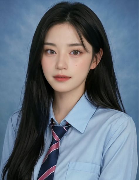 Korean School Pictures, Korean School Photoshoot, Ulzzang Girl School, Yearbook Poses, School Id Photo, School Id Pictures, Korean Id Photo, Senior Portraits Yearbook, Yearbook Photoshoot