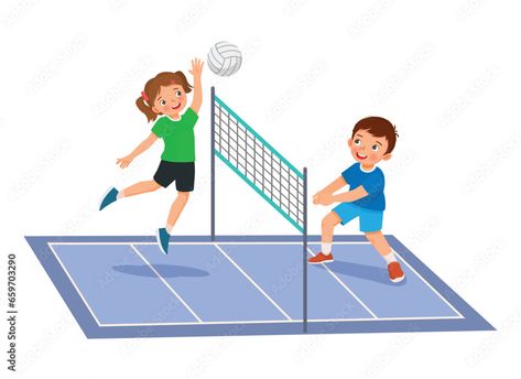 Download Happy little kids playing volleyball Stock Vector and explore similar vectors at Adobe Stock. Volleyball Cartoon, Playing Volleyball, Cartoon Clip, Volleyball Games, Play Volleyball, Free Icon, Cartoon Clip Art, Photo Illustration, Adobe Stock