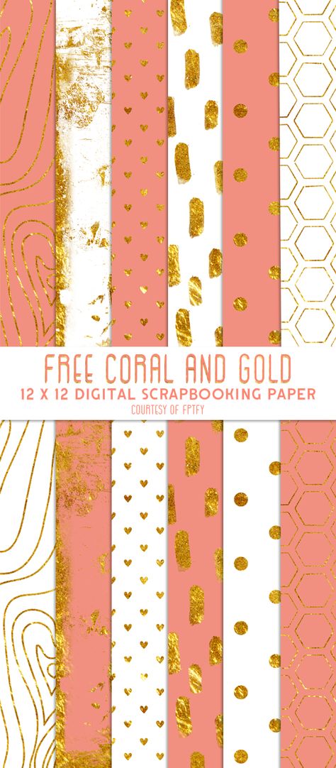 scrapbook-Free-Digital Paper-coral-Gold-and-white-FPTFY-1 Free Printable Digital Scrapbook Paper, Free Digital Downloads, Digital Paper Free Download Printables, Paper Coral, Free Scrapbook Paper, Background Inspiration, Scrapbooking Freebies, Digital Paper Free, Free Backgrounds