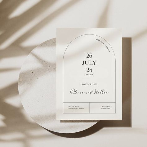 Minimalist Save The Date Template, Clear Invitation Editable Canva Template, Minimalist Wedding Instant Download, Arch Invite Save The Date Save The Date Minimalist, Minimalist Save The Date, Save The Date Template, Palm Springs California, Design Card, Save The Date Templates, Minimalist Wedding, Wedding Card, Canva Template