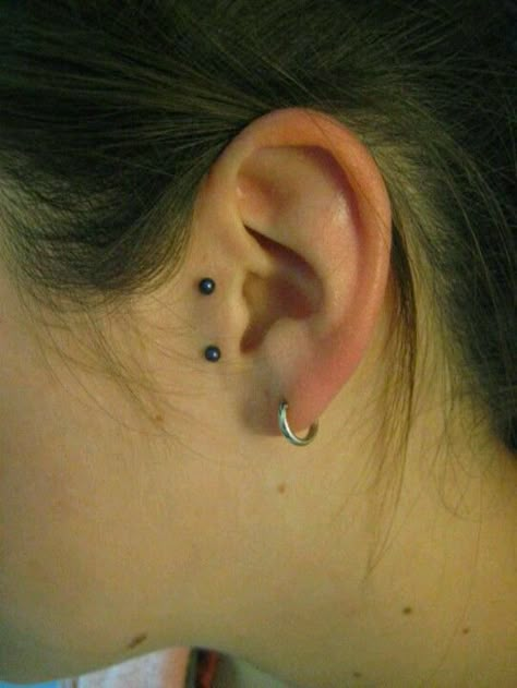 Vertical trasgus Vertical Tragus Piercing Surface, Vertical Tragus Piercing, Tragus Piercings, Ear Tattoo, Tragus, Behind Ear Tattoo, Piercings, Tatting, Tattoos