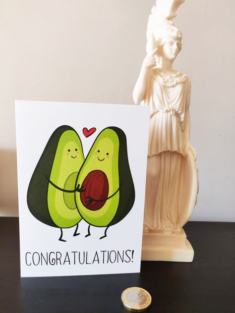 An adorable Pregnant Avocado Card Avocado Card, Congratulations Greeting Card, Baby Messages, Congratulations Greetings, Baby Shawer, Watercolor Card, Dad Cards, Funny Greeting Cards, Baby Scrapbook