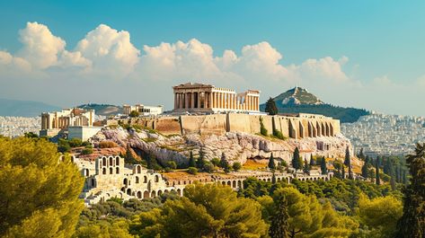 Ancient Acropolis View: The Acropolis of Athens stands majestically under the blue sky, surrounded by the city's expanse. #acropolis #athens #parthenon #greece #ancient #aiart #aiphoto #stockcake ⬇️ Download and 📝 Prompt 👉 https://ayr.app/l/FhAN Athens Parthenon, Parthenon Greece, Greece Ancient, Acropolis Of Athens, Athens Acropolis, The Acropolis, The Blue Sky, Acropolis, View Image