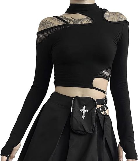 Gothic Shirts for Women Harajuku Fashion Grunge Punk Clothes Egirl Anime Emo Shirt Mall Goth Y2K Crop Top S at Amazon Women’s Clothing store Mall Goth Y2k, Emo Shirt, Moda Steampunk, Punk Clothes, Emo Shirts, Estilo Harajuku, Punk Shirt, Gothic Tops, Goth Shirt