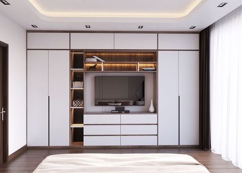 Bedroom Cabinet With Tv Ideas, Wordroab With Tv Unit, Wardrobe With Television, Tv Cabinet With Wardrobe Master Bedrooms, Almari Design Bedroom With Tv, Tv Almirah Designs, Tv Unit And Wardrobe Design, Tv Wall Wardrobe Design, Bedroom Wall Cupboard Designs