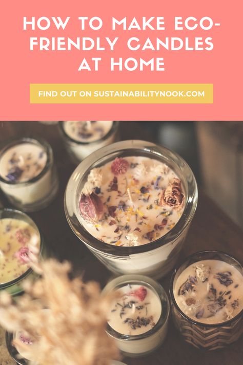 Want to know how to make eco-friendly homemade candles?⁠ You're in luck because we have a sustainable DIY candle guide right here! Eco Friendly Crafts Diy, Eco Friendly Products Diy, Organic Candle Homemade, Diy Herbal Candles, How To Make Candles At Home, Diy Non Toxic Candles, Homemade Non Toxic Candles, Beeswax Soy Candle Diy, Nature Candles