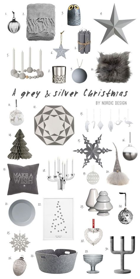 A Holiday Décor in Grey & Silver Adventes Vainags, Decor Natal, Interior Design Minimalist, Industrial Minimalist, Grey Christmas, Scandi Christmas, Modern Christmas Decor, Winter Decoration, Night Stands