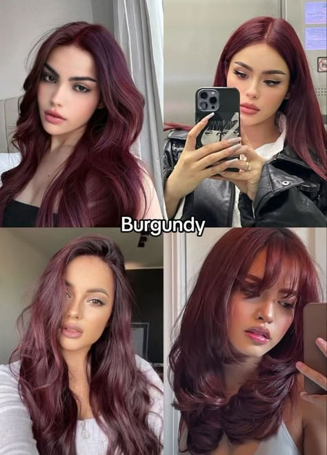 Hair Color Ideas For Autumn Skin, Hair Colour Winter 2024, Hair Colour For Deep Winter, Winter Palette Hair Color, Deep Red Hair Colour, Deep Winter Red Hair, Hair Color Winter 2024, Cool Winter Hair Color Palette, Deep Red Balayage Hair