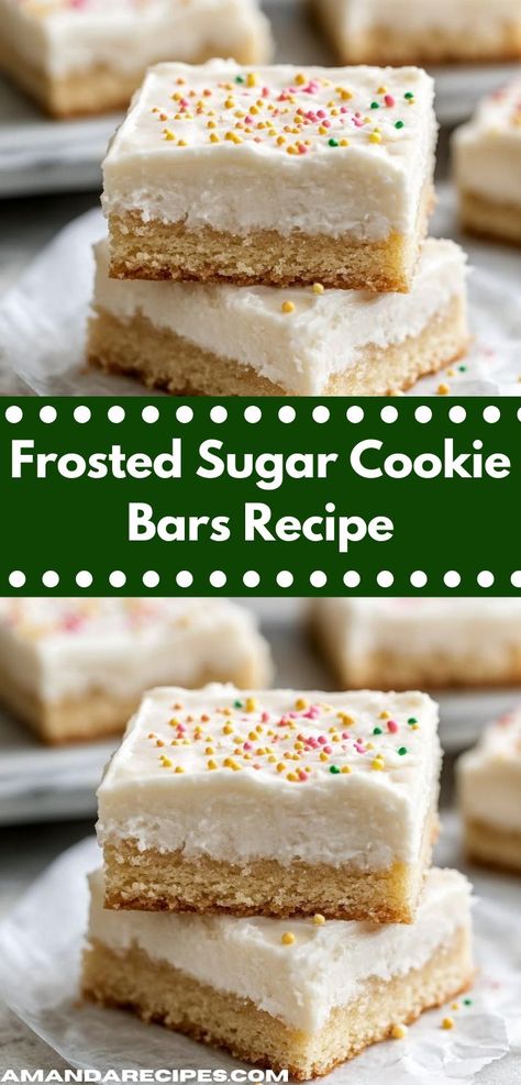 Looking for a festive dessert? These Frosted Sugar Cookie Bars are ideal for holidays or special celebrations. Their vibrant frosting and delicious flavor will impress guests and leave everyone wanting more. Sugar Cookie Crust Dessert, Cookie Crust Dessert, Sugar Cookie Bars Recipe, Sugar Cookie Pizza, Sugar Cookie Bar Recipe, Soft Frosted Sugar Cookies, Creamy Frosting, Sugar Cookie Cakes, Sugar Cookie Crust