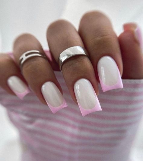 Pink Nail French, Nail French, Pink French Nails, February Nails, Grunge Nails, Pink French, Cute Gel Nails, Short Acrylic Nails Designs, Pink Nail