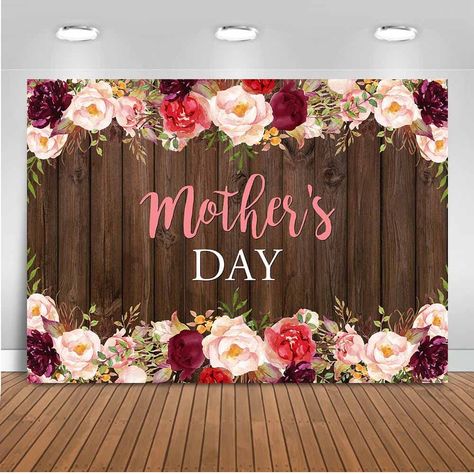 (Sponsored) Mocsicka Mother's Day Backdrop 7x5ft Rustic Wood Wall Floral Happy Mother's Day Party Decorations Brown Board Mother's Day Photography Background (As an Amazon Associate I earn from qualifying purchases) #mothersdaybrunchideas Happy Mothers Day Decoration, Mother's Day Banner, Mother's Day Theme, Happy Birthday Backdrop, Floral Birthday Party, Woman Birthday Party, Outdoor Party Decorations, Floral Backdrop, Wooden Floor