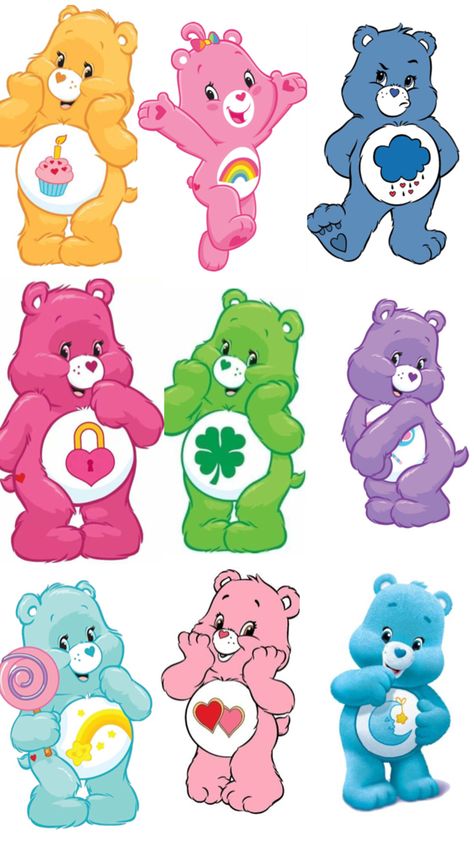 Care Bear Names And Pictures, Care Bear Drawings Easy, Care Bear Characters, Love A Lot Care Bear, Care Bears Birthday Party, Birthday Card With Name, Care Bears Vintage, Care Bear Birthday, Sticker Design Inspiration