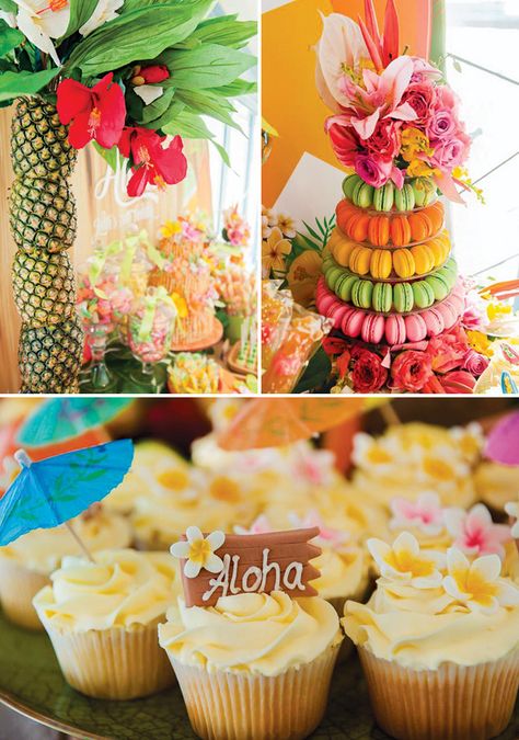 Hawaiian Dessert, Pineapple Tree, Macaroon Tower, Tropical Cupcakes, Hawaiian Desserts, Macaroon Cake, Cupcake Tower Wedding, Colorful Macarons, Tropical Desserts