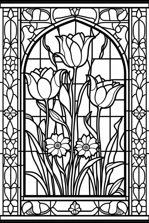 Colorful Coloring Pages, Coloring Book Pages Flowers, Aesthetic Printable Coloring Pages, Drawing For Colouring Free Printable, Victorian House Coloring Pages, Book Cover Coloring Page, Vintage Coloring Books Free Printable, Stained Glass Window Template, Painting Pages For Adults