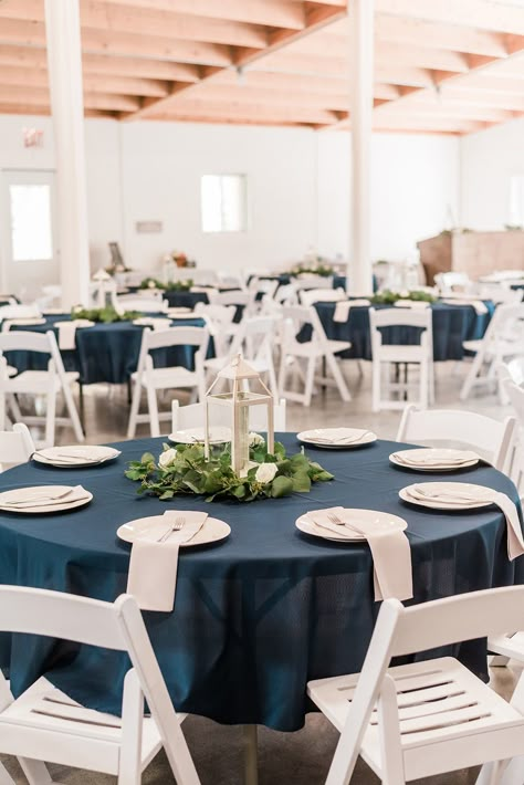 Napkins Wedding Table, Round Table Settings, Floral Graduation Party, Round Wedding Tables, Blue Table Settings, Navy Table, Dark Blue Wedding, Grand Junction Colorado, Ranch Weddings