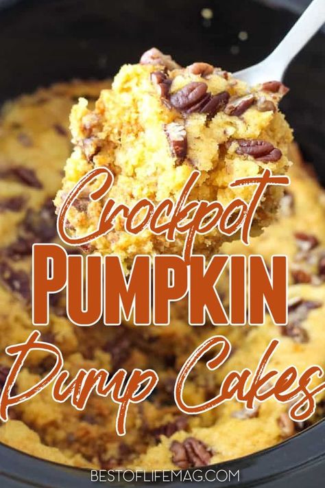 Crockpot Pumpkin Dessert, Desserts Crockpot, Dump Cake Crockpot, Cakes For Halloween, Crockpot Cake Recipes, Crockpot Pumpkin, Crockpot Cake, Pumpkin Dump Cake Recipe, Pumpkin Crockpot