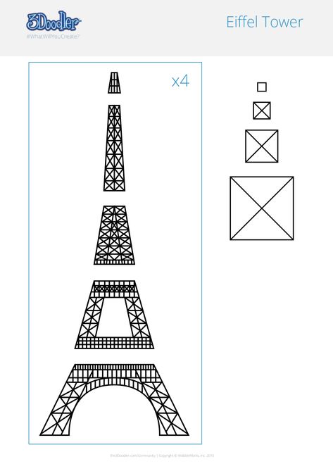 Eiffel Tower 3D Pen Stencil - 3Doodler Eiffel Tower Template, Paper Roller Coaster, Linking Verbs Worksheet, 3d Doodler, 3d Pen Stencils, Eiffel Tower Drawing, Eiffel Tower Pictures, Football Coloring Pages, 3d Printing Pen