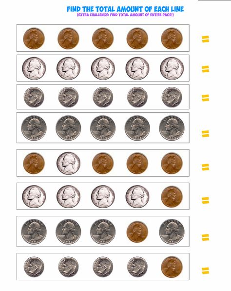 Challenge your students to use their knowledge of coin values to determine the $ amount of each set of coins! (FREE!!!) Value Of Coins, Coin Collection Value, Teaching Coins, Counting Coins Worksheet, Identifying Coins, Counting Money Worksheets, Money Math Worksheets, Coin Sorting, Coining