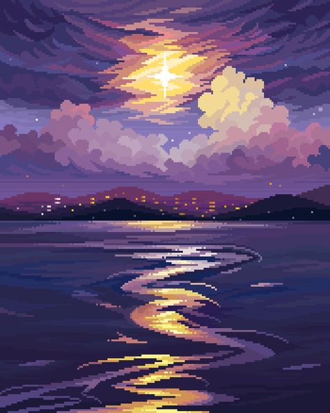 Jubilee ❣️ on Twitter: "moonrise and moonset #pixelart… " Pixel Art Landscape, Piskel Art, Pixel Art Background, Arte 8 Bits, 8bit Art, Cool Pixel Art, Pix Art, Illustration Photo, Pixel Art Design