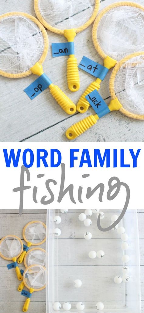 Word Family Fishing - I Can Teach My Child! Word Family Activity, Word Family Activities, Family Fishing, Literacy Games, Ping Pong Balls, Kindergarten Centers, Word Family, Teaching Phonics, Word Activities