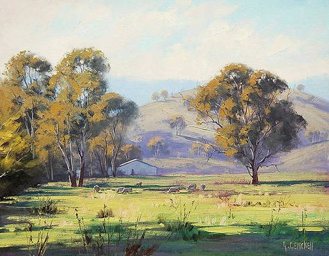 Sheep Painting - Tumut Pastoral by Graham Gercken Graham Gercken, Acrylic Landscapes, Impressionist Artists, Small Canvas Art, Daily Painting, Pastel Art, Daily Art, Painting Art, Original Oil Painting