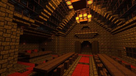 Banquet hall of my castle. First (non-test) render. Minecraft Banquet Hall, Minecraft Lava Castle, Minecraft Interiors, Minecraft Table, Castle Hall, Minecraft Castle Designs, Dwarven City, Interior Minecraft, Minecraft Building Blueprints