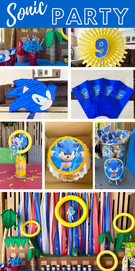 Speed on over and celebrate a Super Sonic the Hedgehog themed birthday party for the little's. DIY all the Sonic decorations, favors, props, invitations and save money planning your Sonic party. This Sonic the Hedgehog party is sure to be a huge hit with all the kids! You’ll have just as much fun creating this party as you will attending it! #sonicthehedgehog #diybirthday #partydecorationsdiy #partyplanning #sonic Diy Sonic The Hedgehog Party Decorations, Diy Sonic Decorations, Sonic Birthday Party Decorations Diy, Sonic Favors, Sonic Diy Decorations, Sonic The Hedgehog Birthday Party Diy, Sonic Decoration Ideas, Sonic The Hedgehog Birthday Party Decor, Diy Sonic The Hedgehog Party