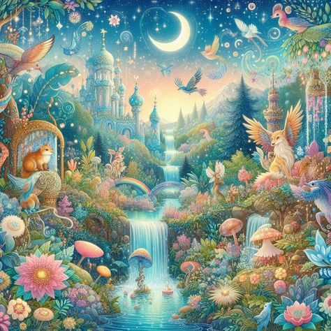 An enchanting illustration of a whimsical fairy tale world, complete with magical creatures, sparkling waterfalls, and lush, colorful landscapes. #ai #aiart #digitalart #digitalartist #racunshopee #racuntiktok #shopeehaul #shopeelook #shopee Fairy World, Waterfall Drawing, Drawing Now, Colorful Landscape, Magical Creatures, Fish Art, Digital Artist, Fairy Tales, Digital Art