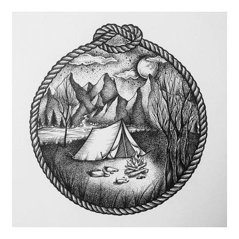 “Perfect Illustration by @reyhanbeyenirsoy . Want  a  feature? Use #iblackwork for a chance to get featured . ▶@reyhanbeyenirsoy . Tag blackwork fans below…” Forest Tattoo Sketch, Tent Tattoo Design, Tent Tattoo Camping, Tent Tattoo, Geometric Camping Tattoo, Dark Forrest Tattoo Ideas, Camping Tattoo, Hiking Tattoo, Catrina Tattoo