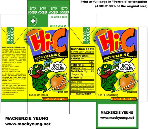 Hi-C Ecto Cooler 90's version Papercraft Box, Ecto Cooler, Ghostbusters The Video Game, Extreme Ghostbusters, Hi C, Tangerine Juice, Coolest Cooler, The Real Ghostbusters, Prop Making