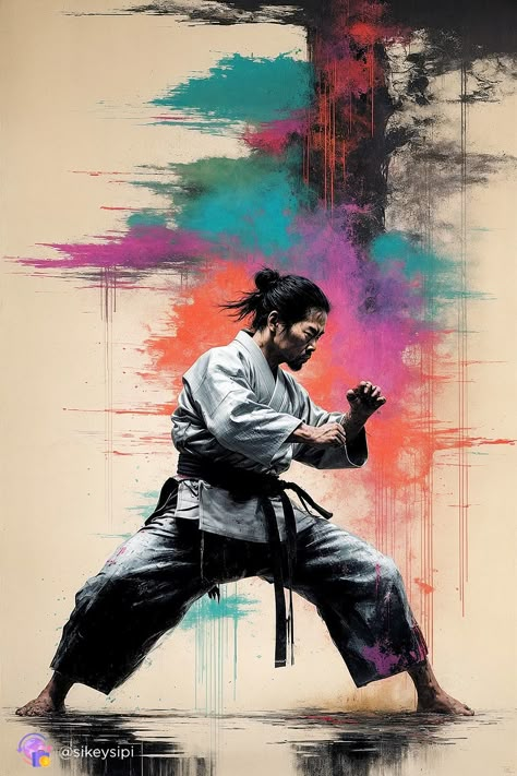 Explore the dynamic movements of karate brought to life through AI-driven artistry. This striking image merges the traditional discipline of martial arts with contemporary neural generation, offering a fresh perspective on samurai culture. #Karate #AIArt #Samurai #NeuroTraveler #ModernMartialArts Anime Martial Art, Martial Arts Wallpaper, Karate Inspiration, Martial Arts Poses, Karate Images, Bjj Gym, Samurai Culture, Karate Boy, Martial Arts Anime