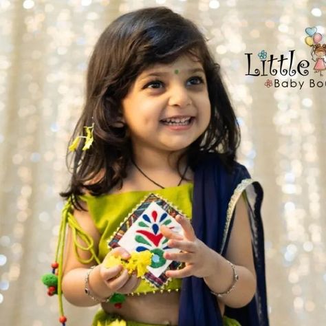 Baby Girl Chaniya Choli Design, Chaniya Choli For Kids, Sadu Bharat, Girls Kurti, Chaniya Choli Designs, Garba Dress, Navratri Collection, Parrot Green, Kids Blouse Designs