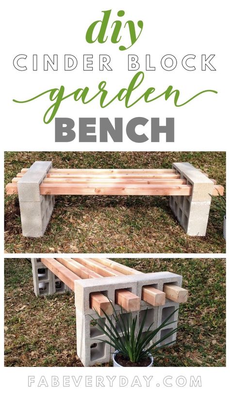 DIY Cinder Block Bench - Fab Everyday Diy Cinder Block Bench, Cinder Block Raised Garden Bed, Cinder Block Raised Garden, Cinder Block Bench, Block Bench, Outside Grill, Cinder Block Garden, Garden Bench Diy, Vintage Garden Decor