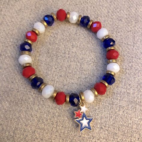 Red, White, And Blue Collection 4th Of July, Memorial Day, Labor Day Bracelet. Marvel Jewelry, Blue Bracelets, Western Bracelets, Real Pearl Earrings, Womens Ankle Bracelets, Womens Bangles, Black Onyx Bracelet, Gold Link Bracelet, Silver Plated Bracelet