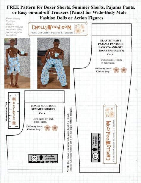 Let’s sew #boxers for broad male #dolls or #actionfigures w/free #patterns @ ChellyWood.com – Free Doll Clothes Patterns Sewing Tutorial Videos, Diy Ken Doll Clothes, Free Doll Clothes Patterns, Gi Joe Action Figures, Ken Clothes, Barbie Dress Pattern, Baby Doll Clothes Patterns, Sewing Barbie Clothes, Barbie Sewing Patterns