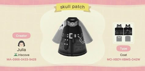 Ghost Animal Crossing, Acnh Clothes Design Id Black, Acnh Punk Design, Animal Crossing Design Codes Goth, Acnh Goth Outfit, Animal Crossing Codes Clothes Goth, Emo Acnh Clothes, Acnh Punk Outfits, Goth Animal Crossing Outfit Codes