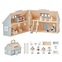 Portable Doll House, Travel Dollhouse, Mini Furniture, Doll Family, Wooden Dollhouse, Car Rides, Little Cottage, Blue Wood, Doll Play