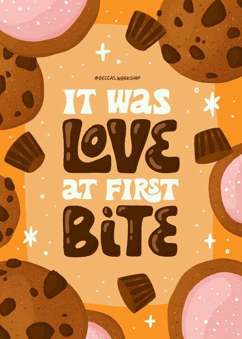 A delicious illustration filled with cookies and chocolate. Cookie Lettering, Cookies Poster, Cookies Quotes, Baked Goods Illustration, Cute Cookie Illustration, Cookies Advertising Design, Cookie Poster Design, Cookies Poster Design Ideas, Cookies Illustration