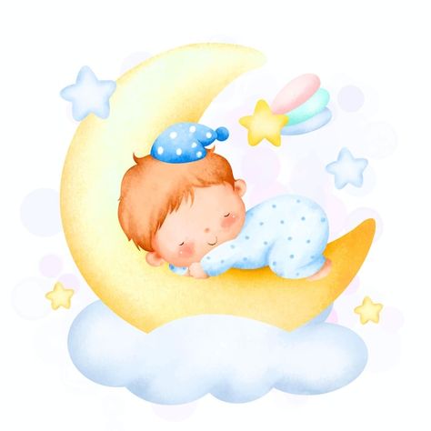 Sitting On Cloud, Baby Girl Stickers, Baby Boy Stickers, Bear And Balloons, Boy Sleeping, Baby Boy Art, Baby Boy Decorations, Baby Boy Themes, Baby Moon