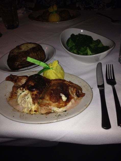 Stuffed chicken at Ruth's Chris steakhouse Ruth Chris Stuffed Chicken, Ruths Chris, Ruths Chris Steakhouse, Ruth Chris, Stuffed Chicken, Chicken Recipes, Chicken, Quick Saves